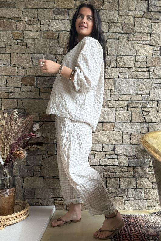 Nonni Gingham Nero Blouse Stone